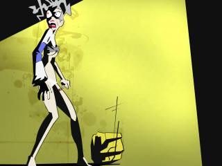 Cartoon woman walking street yellow - a cartoon of a woman free wallpaper