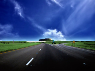 Long road cloudy sky blue 3 - a blue truck free wallpaper