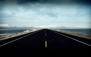 Ocean mountains road blue sky - amir zand free wallpaper