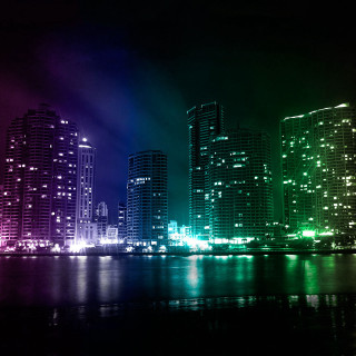 City skyline rainbow light night - the water free wallpaper