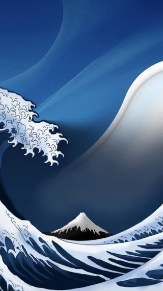 Wave ocean mountain blue sky - a detailed matte painting free wallpaper