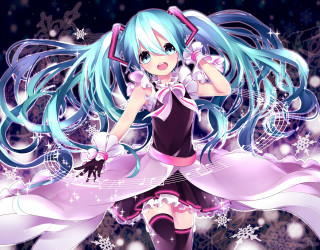 Anime girl blue hair purple 2 - a bow free wallpaper