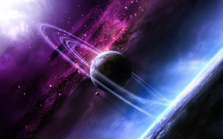Planet ring purple space stars - a blue ring free wallpaper