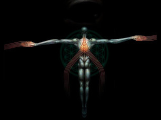 Woman arms spread black background - sacred free wallpaper