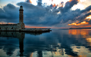 Lighthouse water cloudy sky ship - constantine andreou free wallpaper
