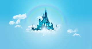 Castle sky rainbow clouds background - a rainbow in the middle free wallpaper