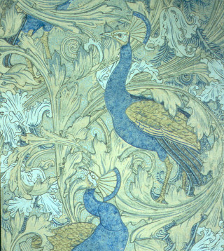 Peacocks painting blue background gold - a blue border free wallpaper