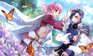 Anime characters field flowers butterflies 2 - butterfly free wallpaper