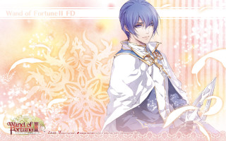 Blue hair man sword floral - a white coat holding free wallpaper