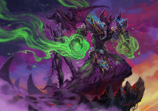 Demon green purple hair flame - a painting of a demon free wallpaper