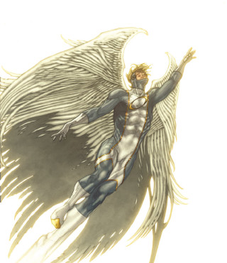 Man white wings white shirt - a comic book panel free wallpaper