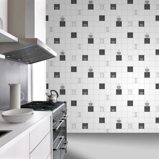 Kitchen black white tiles stove - de stijl free wallpaper