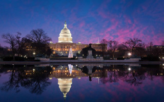 Capitol building night pink sky 2 - a matte painting free wallpaper for desktop