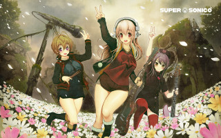 Anime girls field flowers gun - a field of flowers free wallpaper