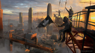 Man flag highrise cityscape skyscrapers - skyscraper free wallpaper