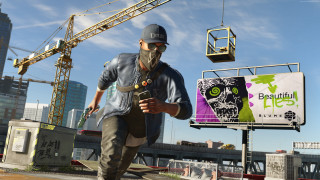 Man mask billboard crane building - graffiti free wallpaper