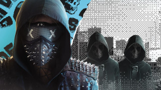 Masked hooded group blue background - cyberpunk art free wallpaper