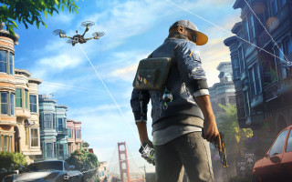 Man backpack camera city flying - flying free wallpaper