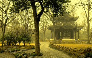 Pagoda park path trees yellow - a path free wallpaper