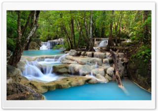 Waterfall forest blue water rocks - a waterfall in a forest free wallpaper