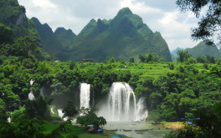 Waterfall lush forest lake mountains 2 - dai xi free wallpaper