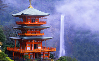 Tall building waterfall fog background - the air above free wallpaper