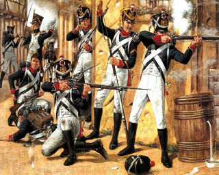 Men uniforms guns different sizes - a line free wallpaper