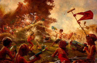 People playing fire hydrant water - david lachapelle free wallpaper