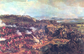 Battle horsemen uniformed soldiers painting - a painting of a battle free wallpaper