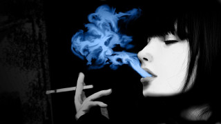 Woman smoking cigarette blue smoke 2 - her mouth and a cigarette free wallpaper
