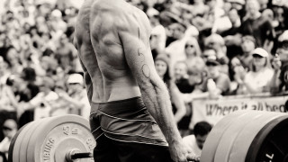 Man shirtless lifting barbell crowd 2 - aaron bohrod free wallpaper
