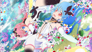 Anime girls field flowers grass - two anime girl free wallpaper
