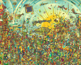 Colorful city painting sun sky - colorful object free wallpaper