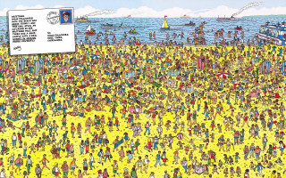 Crowd beach sign middle - figurativism free wallpaper