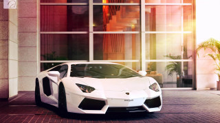 White sports car building large 3 - luxury free wallpaper