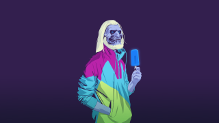 Long white hair beard blue - synthwave free wallpaper