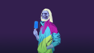 Man long white hair blue 2 - synthwave free wallpaper