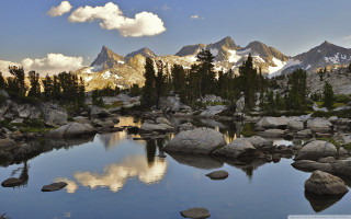 Mountain lake rocks trees cloudy 2 - cloudy free wallpaper