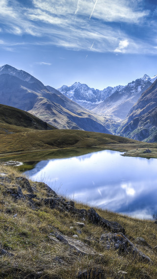 Mountain lake background clouds scenery 3 - beautiful landscape free wallpaper