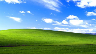 Green field blue sky hill - computer art free wallpaper