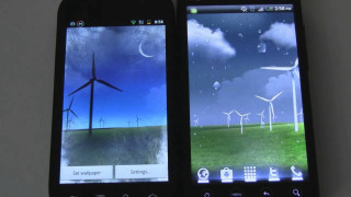 Cellphones windmills moon night sky - android free wallpaper