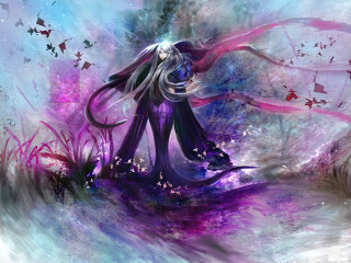 Woman long hair purple dress 2 - amano free wallpaper