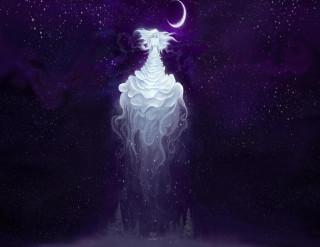 Woman night sky crescent standing - amy sol free wallpaper