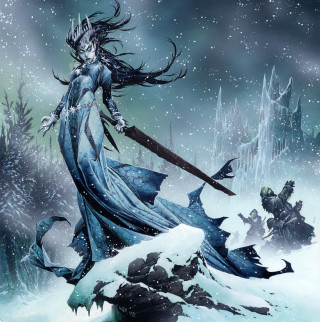 Woman blue dress sword snowy - concept art free wallpaper