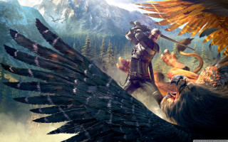 Man riding bird giant bird - game art free wallpaper