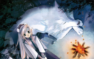 Girl long hair wolf head - a fire pit free wallpaper