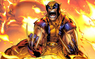 Man yellow red costume flames - his fist free wallpaper