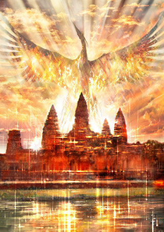 Bird flying city lake sunset - a sunset in the background free wallpaper