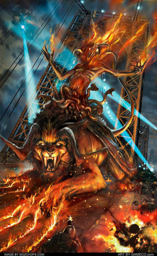 Demonic creature riding demon fire - fantasy art free wallpaper