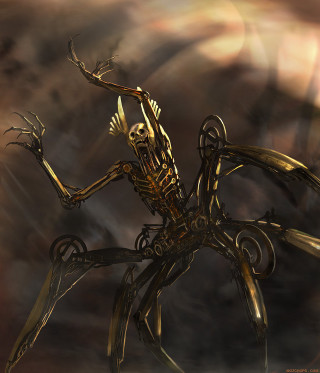 Golden spider skeleton body light - biomechanical free wallpaper